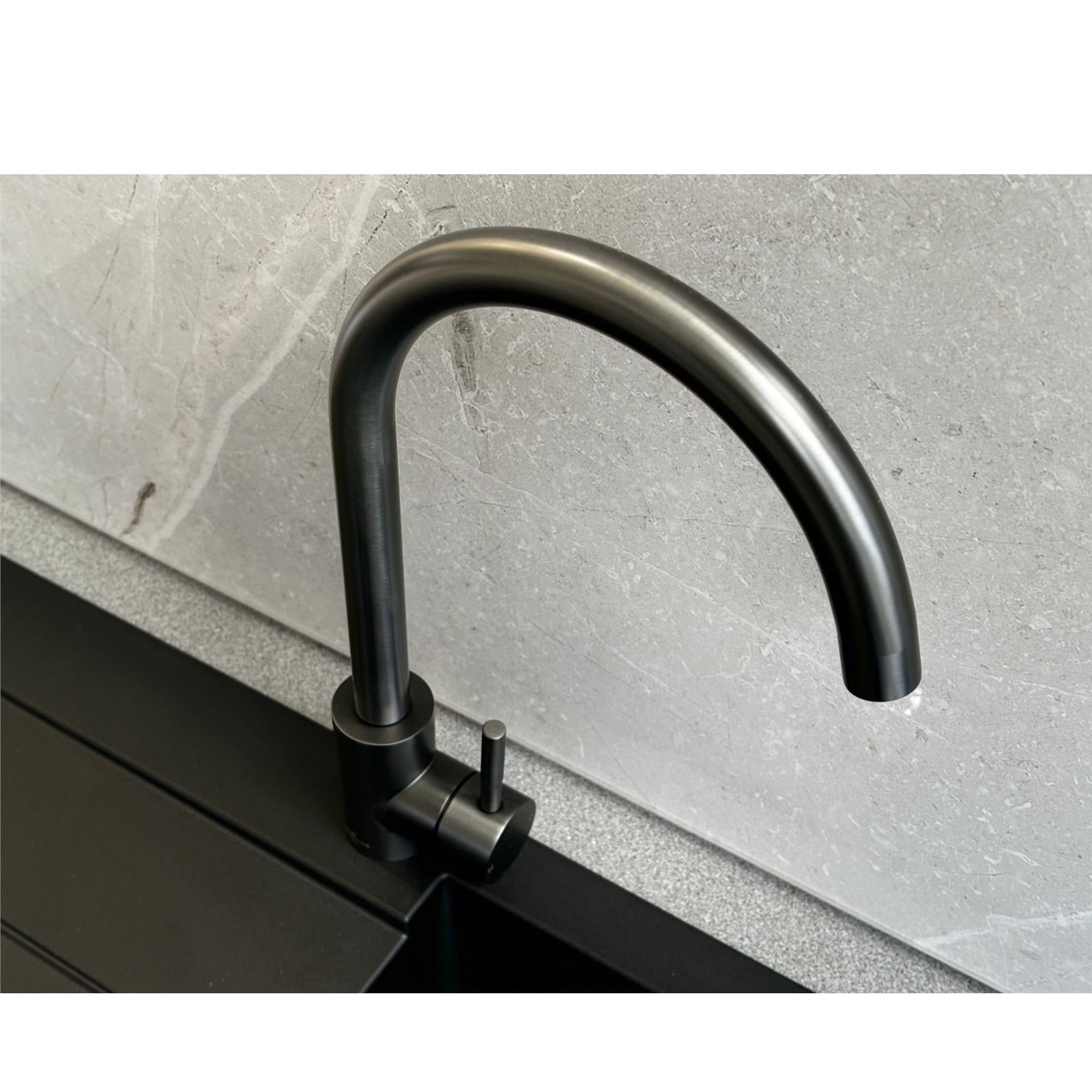 Reginox Taravo GM Single Lever Swan Neck Gun Metal Grey Kitchen Mixer Tap